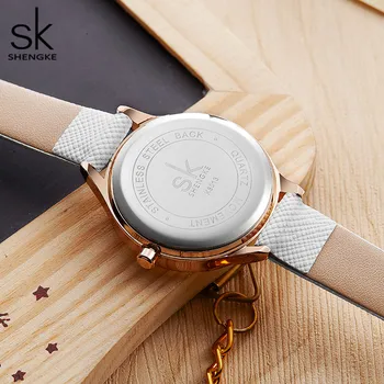 Zegarek damski Shengke modne skórzane zegarek w komórce zegarek damski biały zegarek Reloj Mujer Bayan Kol Saati Montre Feminino