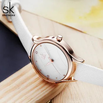 Zegarek damski Shengke modne skórzane zegarek w komórce zegarek damski biały zegarek Reloj Mujer Bayan Kol Saati Montre Feminino