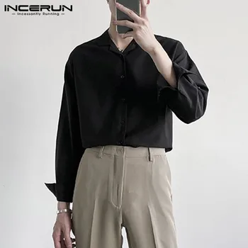 2021 moda męska koszula z długim rękawem i wykładanym kołnierzem meble odzież casual Chic Camisas Button Solid Color Mens Shirts Brand INCERUN