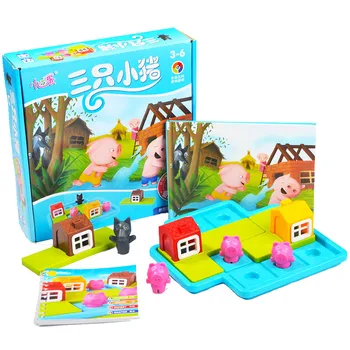 Śmieszne inteligentne chowanego gry planszowe Three Little Piggies 48 Challenge with Games Solution IQ Training Toys for Children Gifts
