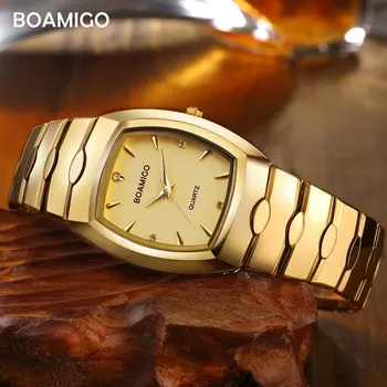 BOAMIGO mężczyźni zegarek kwarcowy luksusowe mężczyźni ubierają zegarek złoto ze stali nierdzewnej zegarek 2017 rhinestone prezent zegarek relogio masculino
