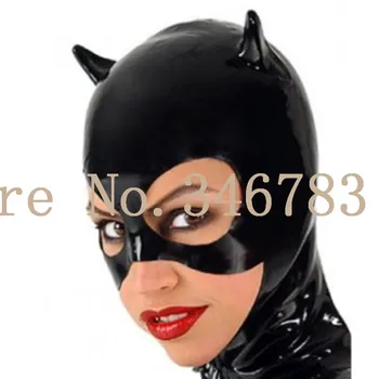 Latex kaptur kocia maska gumowa maska z zamkiem błyskawicznym na plecach kostiumy akcesoria do imprezy