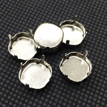 Tłusta kwadratowa metalowa filiżanka Pazur srebrny/mosiądz kolor z 4 otworami do dziwacznego kamienia szycia na wymiar 8 mm 10 mm 12 mm 18 mm