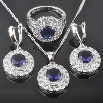 Eleganckie ślubne zestawy biżuterii srebro niebieski Cyrkon dla kobiet bransoletka naszyjnik kolczyki wisiorek pierścionek urodzinowy prezent QS0269