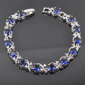 Eleganckie ślubne zestawy biżuterii srebro niebieski Cyrkon dla kobiet bransoletka naszyjnik kolczyki wisiorek pierścionek urodzinowy prezent QS0269