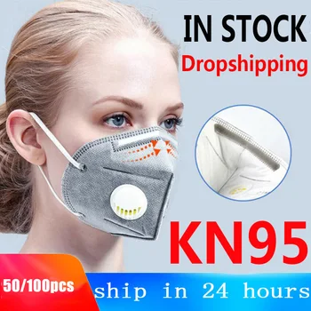 50/100 sztuk KN95 maska do twarzy z zaworem oddechowym osłony maski z zaworem maska przeciwpyłowa na twarz Twarz odpowiednik FFP2 blisko FFP3