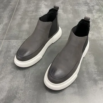 Nowa moda Chelsea butów dla mężczyzn mieszkania buty na platformie jesień zima botines hombre skóry wołowej skóry kostki botas masculinas chaussure