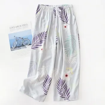 Damskie drukowane spodnie o długości do łydek na lato bawełniane spodnie do spania cienki, luźny styl Pantalones Mujer Verano De Moda 2020