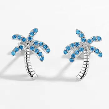 TONGZHE korea moda kobiety mężczyźni palmy kokosowe kolczyki 925 srebro Stud kolczyki zestaw niebieski obiekt, w luksusowym Kryształ biżuteria