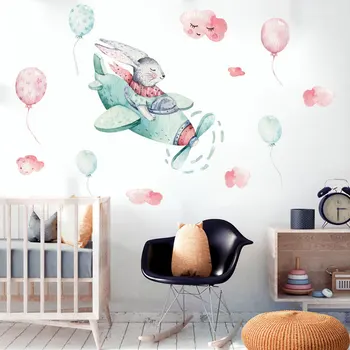 Vacclo rysunek Akwarela Królik chmura balon ściany naklejki przedszkole klatka schodowa tło ozdoby samoprzylepne naklejki