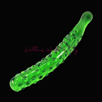 Unisex zielony ogórek szkła dildo Kryształ penisa różdżka z гранулой G-spot masturbacja pochwy seks analny, zabawki dla dorosłych, szkło masażer