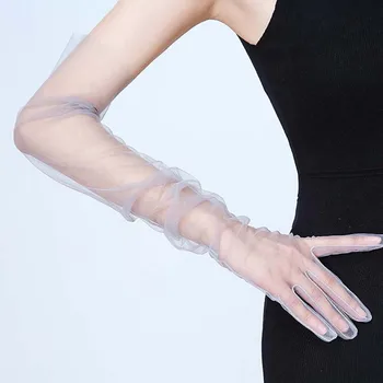 Przezroczyste koronki i rękawice ultra cienkie rękawiczki Łokieć długie rękawiczki akcesoria do robienia zdjęć Halloween rękawice dla modnych kobiet