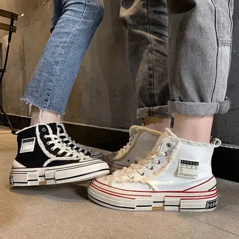 Pary wysokich butów damska jesień nowy Ins Tide Żebrak student płócienne obuwie męskie buty do biegania buty