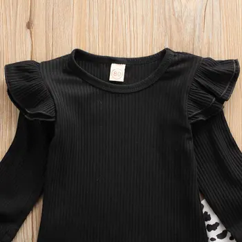 Dzieci Baby Girl strój odzież z długim rękawem selera top czarny t-shirt +леопардовые cekiny spalony spodnie 3szt zestaw 6M-4Y