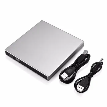 SOONHUA Srebrny slim USB2.0 DVD CD zewnętrzny napęd, trwała, plastikowa obudowa Burner Reader Player Combo Writer Recorder do laptopa