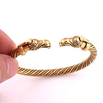 Złoty kolor 2017 ręcznie wysokiej jakości pogański Viking Dragon bransoletki bransoletki dla mężczyzn i kobiet mankiet bransoletka prezenty