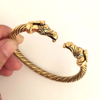 Złoty kolor 2017 ręcznie wysokiej jakości pogański Viking Dragon bransoletki bransoletki dla mężczyzn i kobiet mankiet bransoletka prezenty