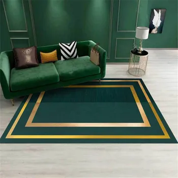 Ciemno-zielony geometryczny Złoty krawędź luksusowy dywan salon antypoślizgowa mata do aneksu podłogi długa drzwi, dywan, łóżko bocznej dywan moda