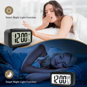 Inteligentny wyświetlacz LCD cyfrowy budzik, data, temperatura funkcja drzemki-podświetlany elektroniczny pulpit zegar do domowego biura