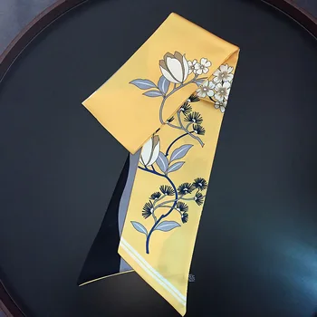 Nowy projekt 160 cm*13 cm długi mały damska Twill jedwabny szalik Albizia kwiatowy print szalik damski szal na głowie luksusowe marki krawat