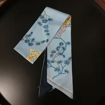 Nowy projekt 160 cm*13 cm długi mały damska Twill jedwabny szalik Albizia kwiatowy print szalik damski szal na głowie luksusowe marki krawat
