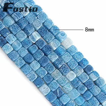 Niebieski выветрившийся kwadratowy Agat koraliki okrągłe temat dystansowe koraliki do wyrobu biżuterii 8*8 mm DIY bransoletki materiał