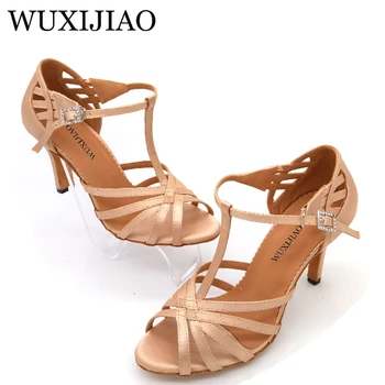 WUXIJIAO New Satin and Flash Cloth Ballroom Party Dance Shoes skin Latin Dance Shoes Woman Salsa Heel 6/7.5/8.5 / 10cm
