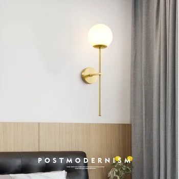 Nordic globe kinkiety różowe złoto lampa minimalistyczny design artystyczny wystrój korytarza światło łóżko strona biała szklana kula miedziana kinkiet