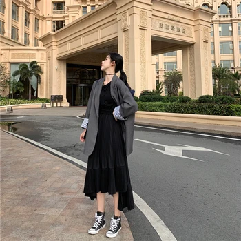 Szyfonowa Plisowana Spódnica Kobiety Plus Size Falbanki Długie Spódnice Jesień Wysoka Elastyczna Talia Koreański Rocznika Harajuku Midi Spódnice V811