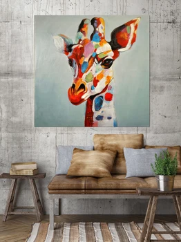 Kolorowe poważne żyrafa płótno sztuka drukowania żyrafa ściany sztuki wzór kreskówka zwierząt płótno ściany dekoracje do pokoju dziecięcego