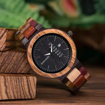 Bobo ptak męski drewniana podłoga wielofunkcyjny zegarek auto data tydzień wyświetlacz moda kolor grupa relogios masculinos zegarek dla mężczyzn