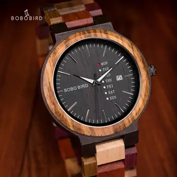 Bobo ptak męski drewniana podłoga wielofunkcyjny zegarek auto data tydzień wyświetlacz moda kolor grupa relogios masculinos zegarek dla mężczyzn