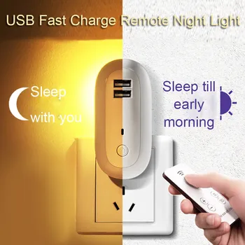 Led lampka nocna z podwójnym USB ściennym ładowarką sypialnia szafka kontrolna do karmienia pilot zdalnego sterowania lampka SDF-SHIP