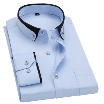 2019 jesień nowy męski krawat klamra podwójny kołnierzyk slim męskie koszule bez oparzenia stretch tkaniny koszula plus rozmiar N