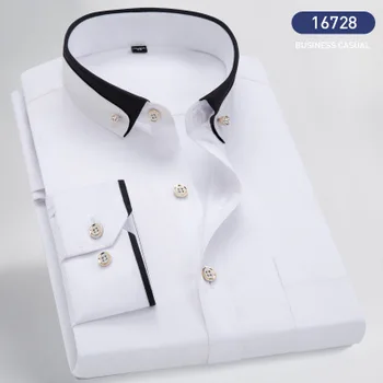 2019 jesień nowy męski krawat klamra podwójny kołnierzyk slim męskie koszule bez oparzenia stretch tkaniny koszula plus rozmiar N