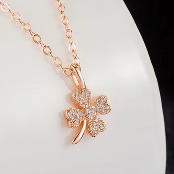 Moda Szczęśliwy clover AAA Cyrkon diamenty, kamienie szlachetne, wisiorek naszyjniki dla kobiet różowe złoto kolor naszyjnik łańcuch biżuteria bijoux prezenty
