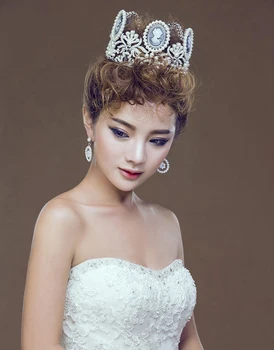 HIMSTORY Luxury Baroque Vintage Women Full Round Prom Pearl Wedding Pageant Queen Tiara Hairwear