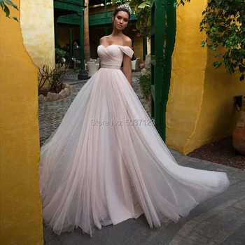 Różowe koronki i suknie ślubne z rękawami 2021 z otwartymi ramionami kochanie sznurowanie długość podłogi suknie ślubne Vestido de noiva