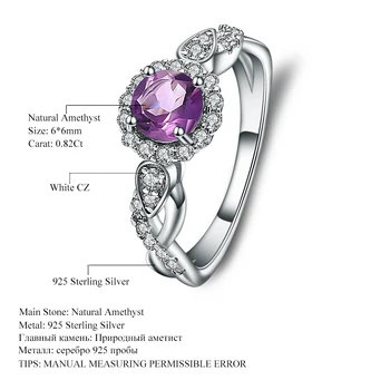Gem balet 0.82 Ct naturalny Ametyst gem rocznika pierścienie dla kobiet pierścień 925 srebro biżuteria