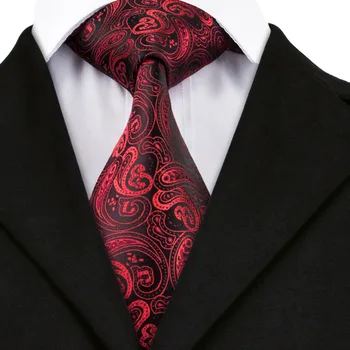 2017 moda czerwony i czarny Paisley krawat spinki chustka jedwab krawat krawaty dla mężczyzn formalny biznes wesele C-314