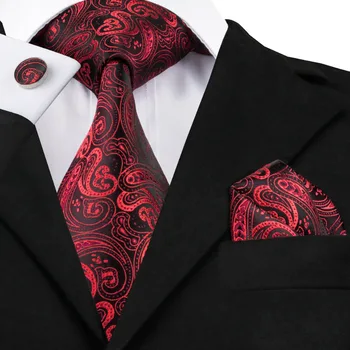 2017 moda czerwony i czarny Paisley krawat spinki chustka jedwab krawat krawaty dla mężczyzn formalny biznes wesele C-314