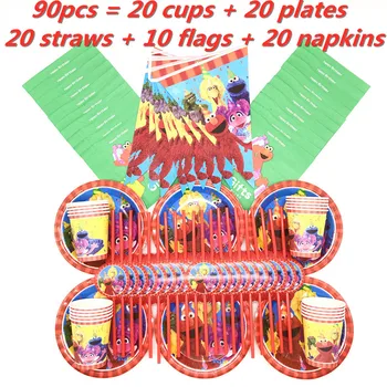 100/90/60 szt Ulica Sezamkowa Elmo partia dla dziecka, motyw urodziny ozdoby papierowe naczynia zestaw świątecznych akcesoriów dekoracji