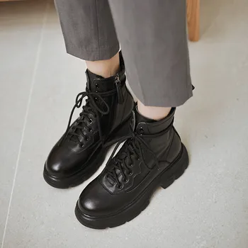 Asumer 2020 obuwie Damskie botki z naturalnej skóry, z okrągłym toe sznurowane wygodne buty na platformie woman