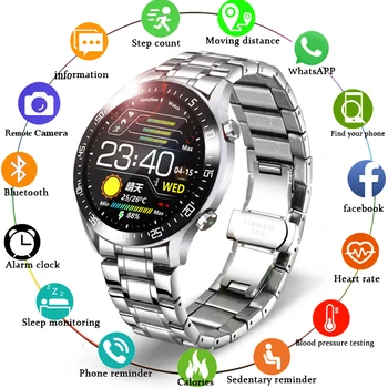 LIGE 2020 Luxury Steel Band Smart Watch Męskie sportowe wielofunkcyjne IP68 wodoodporny rytm serca ciśnienie krwi fitness inteligentny zegarek