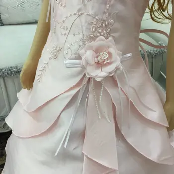Darmowa wysyłka 2T-14T dziewczyna sukienka haft Satyna zroszony koral kwiat dziewczyna sukienki na wesela duży rozmiar dla dzieci, suknie wieczorowe