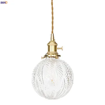 IWHD Creative rzeźbione szklane led lampy wiszące retro miedzi Nordic wiszące lampy wiszące lampy Vintage Hanglamp dla domu oświetlenie