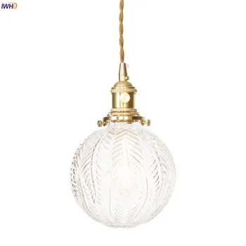 IWHD Creative rzeźbione szklane led lampy wiszące retro miedzi Nordic wiszące lampy wiszące lampy Vintage Hanglamp dla domu oświetlenie