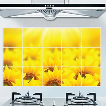 Wystrój domu 75*45 cm kuchnia łazienka anty olej naklejki ścienne słonecznik wzór malowanie ścian folia naklejki olejowe zapobiec pary łatwe do czyszczenia
