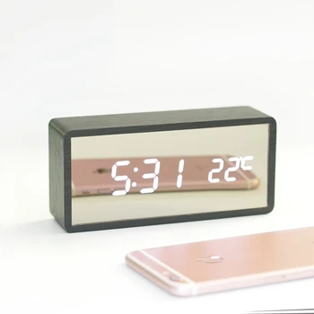 Led drewniany budzik lustro, zegar, sterowanie głosem zegar cyfrowy drewniane Despertador elektroniczne gry planszowe baterii zegar cyfrowy