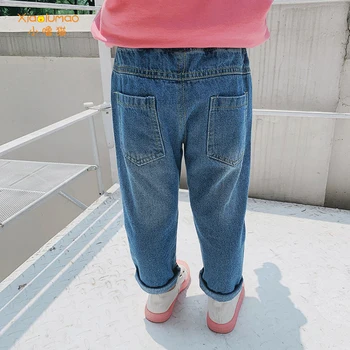 Toddler denim girl baby girl jeans jesień 2020 modne jeansy dla dzieci dziewczyny serce szablon drukowanych dzieci denim Hurtownia odzież
